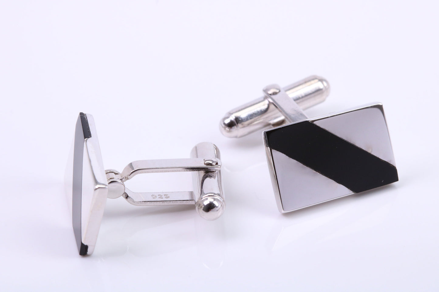 Black Onyx set Rectangle Solid Silver Cufflinks