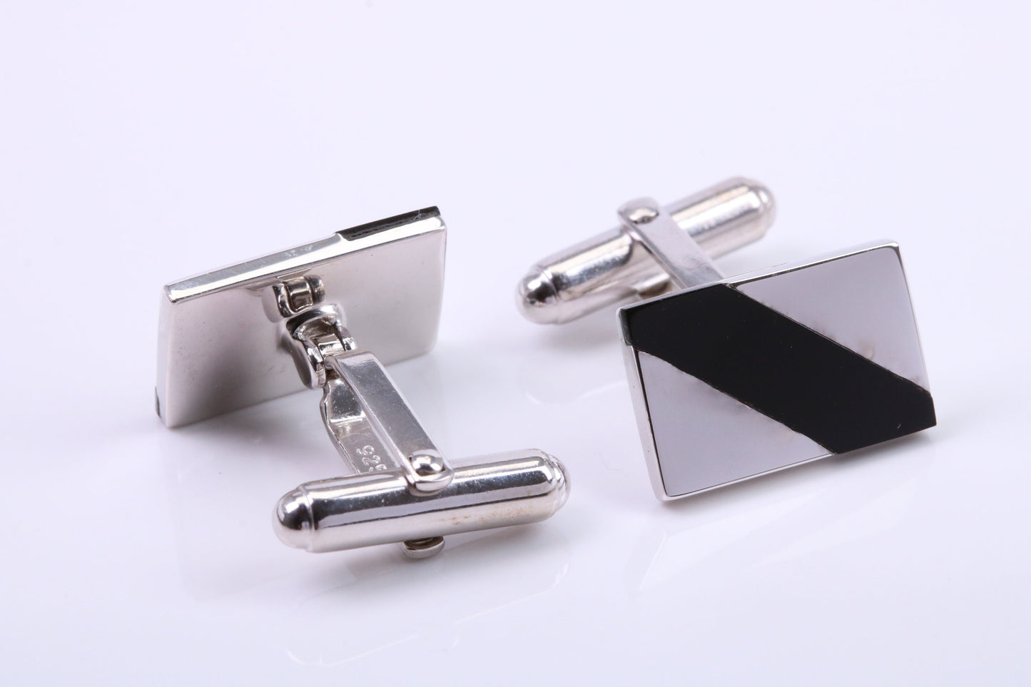Black Onyx set Rectangle Solid Silver Cufflinks