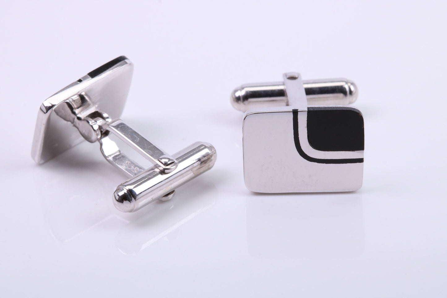 Black Onyx set Rectangle Solid Silver Cufflinks