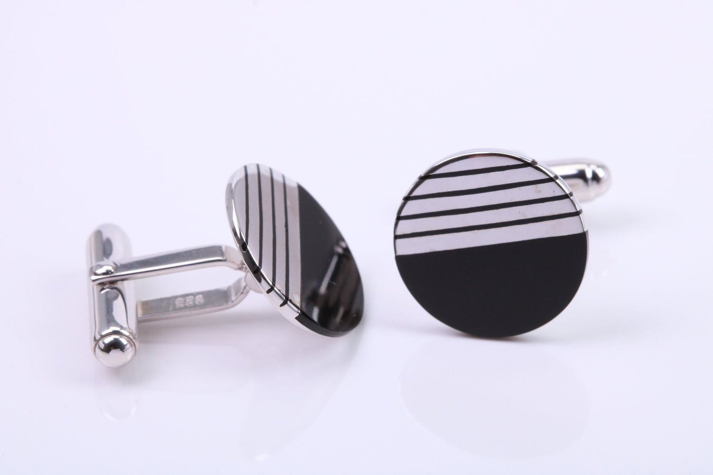 Black Onyx set Round Solid Silver Cufflinks