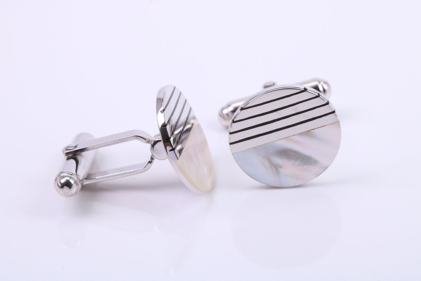 Black Onyx and Mothe of Pearl set Round Solid Silver Cufflinks