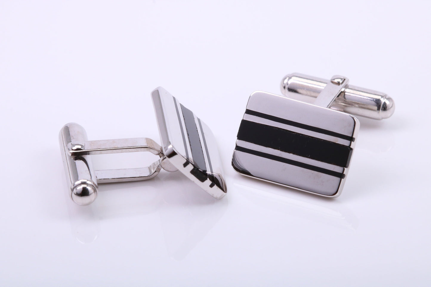Black Onyx set Rectangle Solid Silver Cufflinks