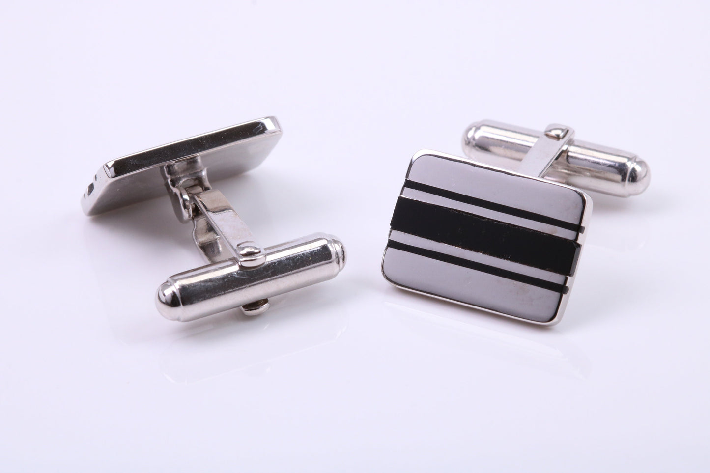 Black Onyx set Rectangle Solid Silver Cufflinks