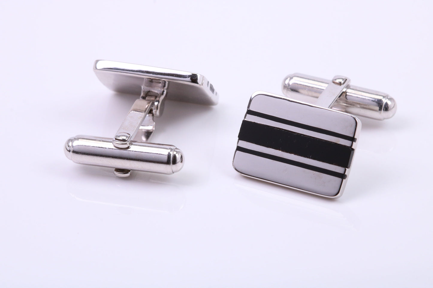 Black Onyx set Rectangle Solid Silver Cufflinks