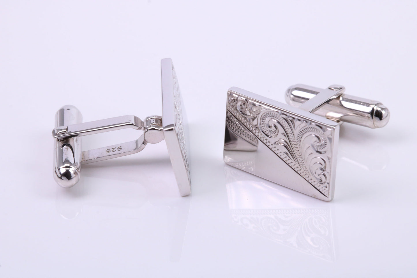 Hand Engraved Large Rectangle Solid Silver Cufflinks