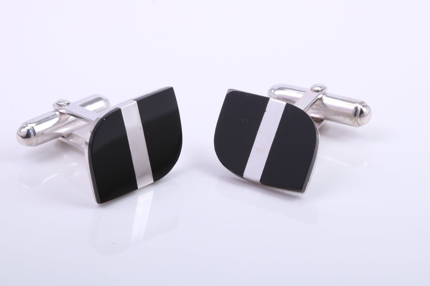 Black Onyx set Rectangle Solid Silver Cufflinks