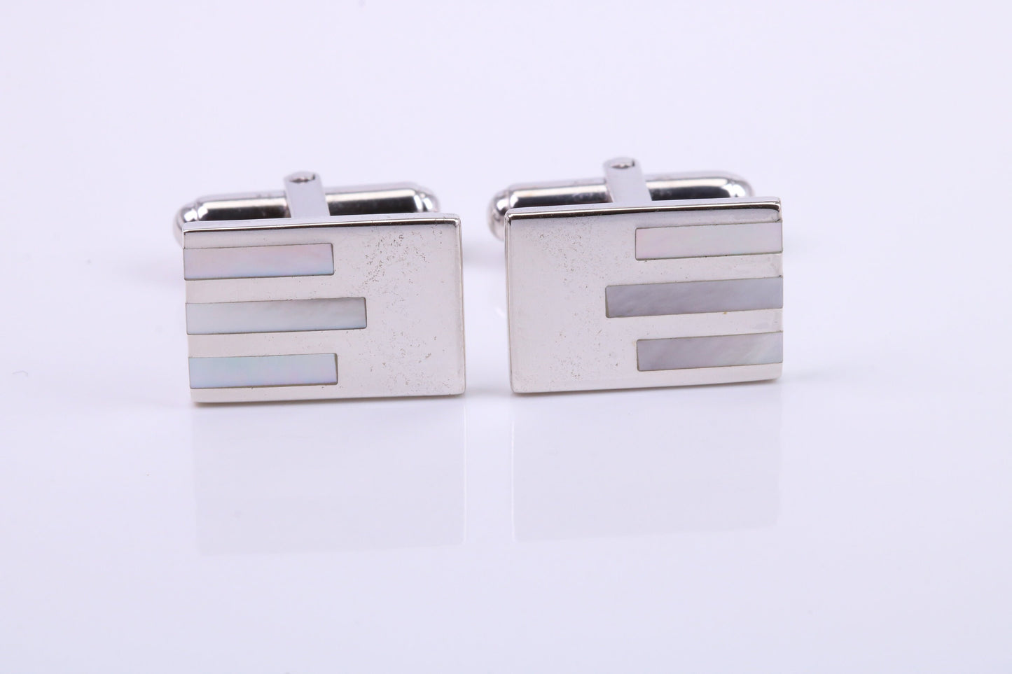 Mother of Pearl set Rectangle Solid Silver Cufflinks