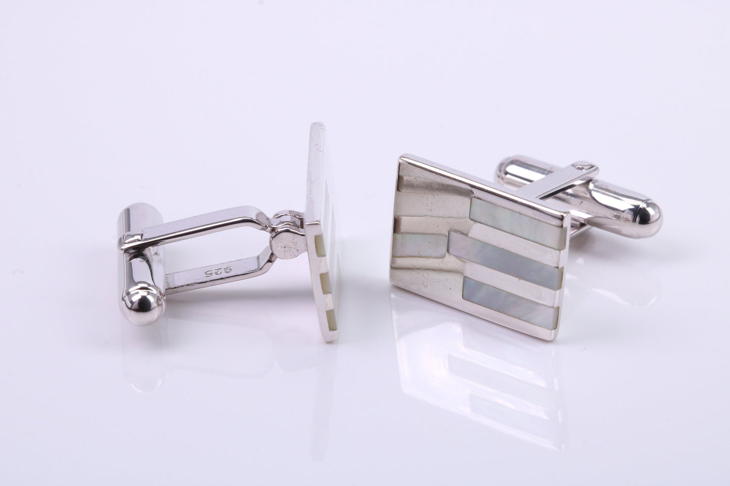 Mother of Pearl set Rectangle Solid Silver Cufflinks
