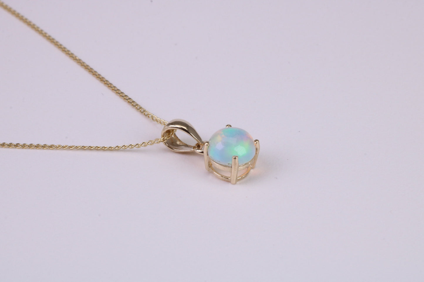 Natural Round cut Opal set Stud Earrings with Necklace, Made from Solid Yellow Gold, With 18 Inch Long Chain