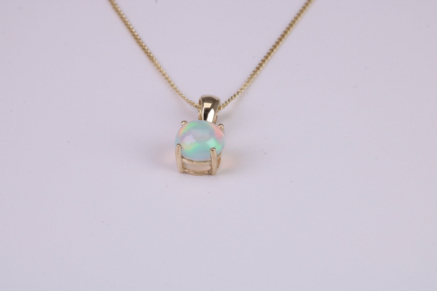Natural Round cut Opal set Stud Earrings with Necklace, Made from Solid Yellow Gold, With 18 Inch Long Chain