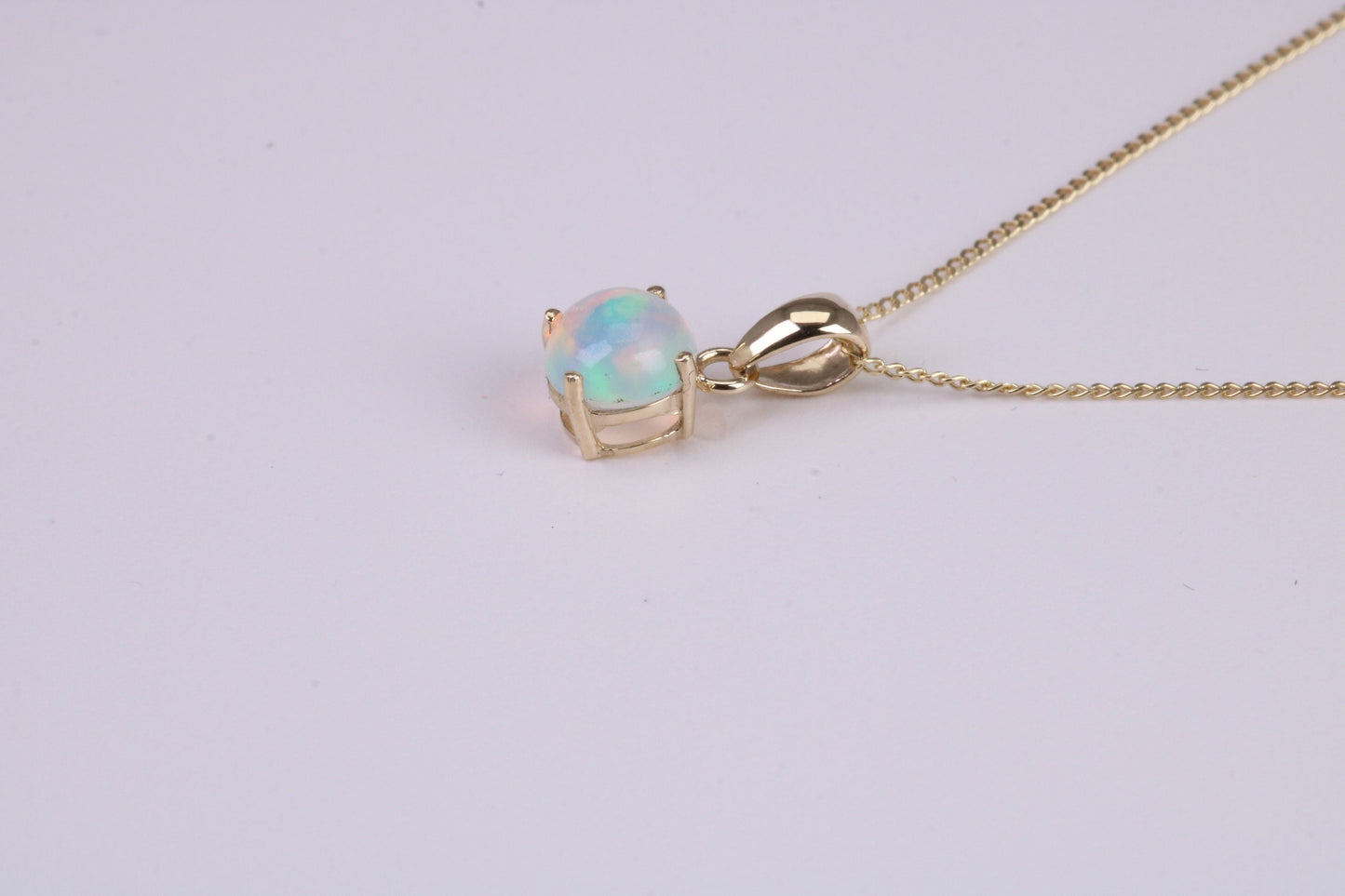 Natural Round cut Opal set Stud Earrings with Necklace, Made from Solid Yellow Gold, With 18 Inch Long Chain