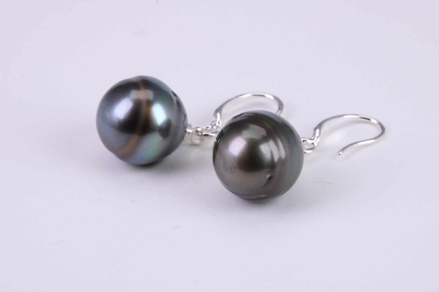 Natural Tahitian 12 mm Round Pearl Dropper Earrings set in Solid Silver