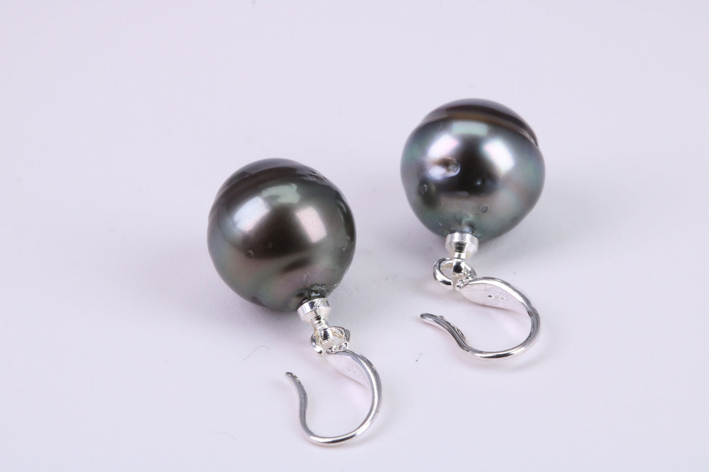 Natural Tahitian 12 mm Round Pearl Dropper Earrings set in Solid Silver