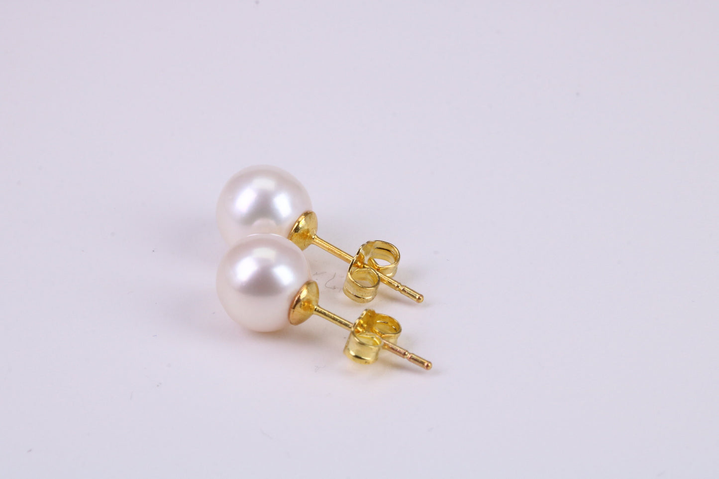 Natural 9 mm Round Pearl Stud Earrings set in Solid Silver and 18ct Yellow Gold Plated