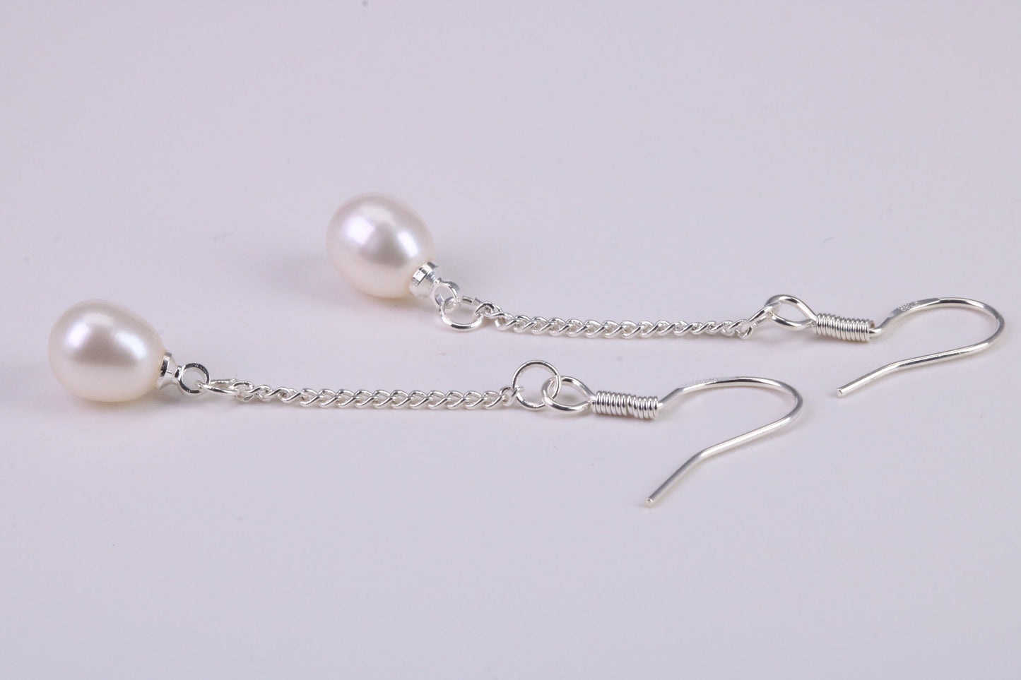 35 mm Long Natural Pearl Dropper Earrings set in Solid Silver