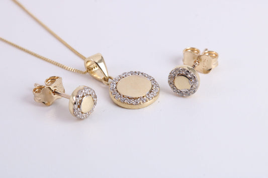 Cubic Zirconia set Necklace and Matching Stud Earrings, made from solid 9ct Yellow Gold