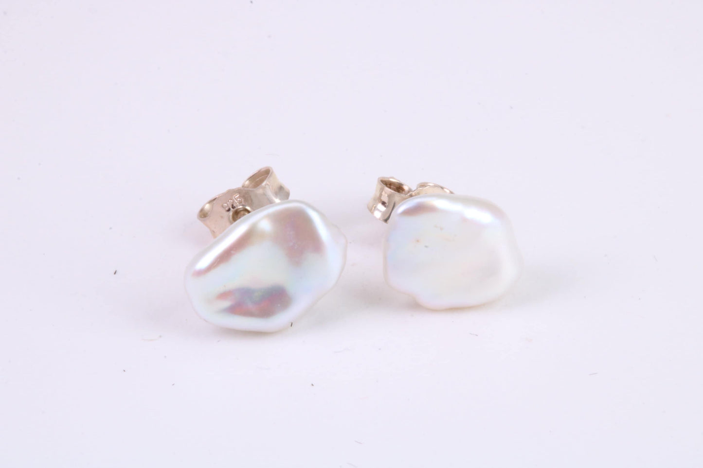 Freeform Natural Pearl Stud Earrings, set in Solid Silver