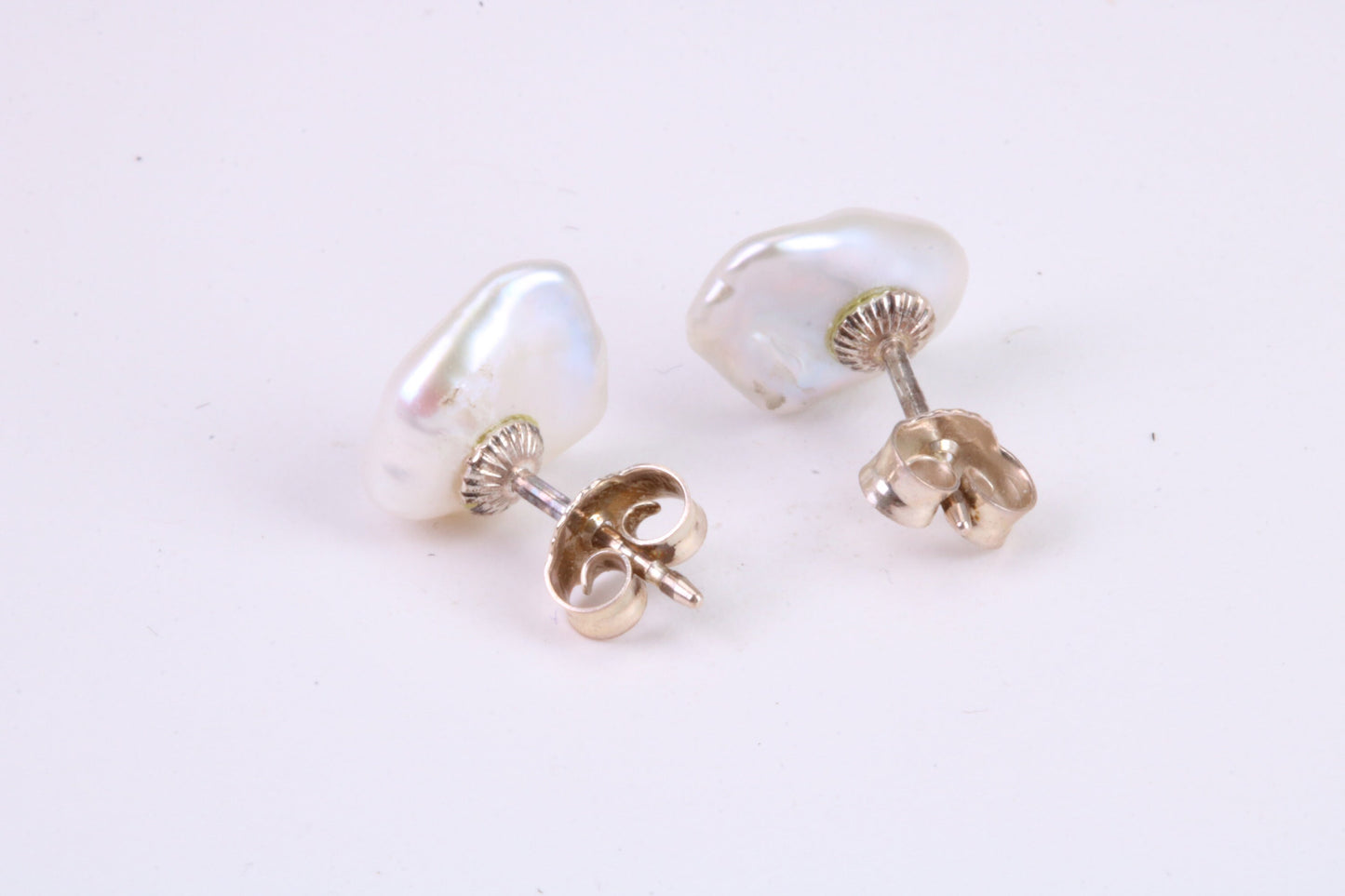 Freeform Natural Pearl Stud Earrings, set in Solid Silver