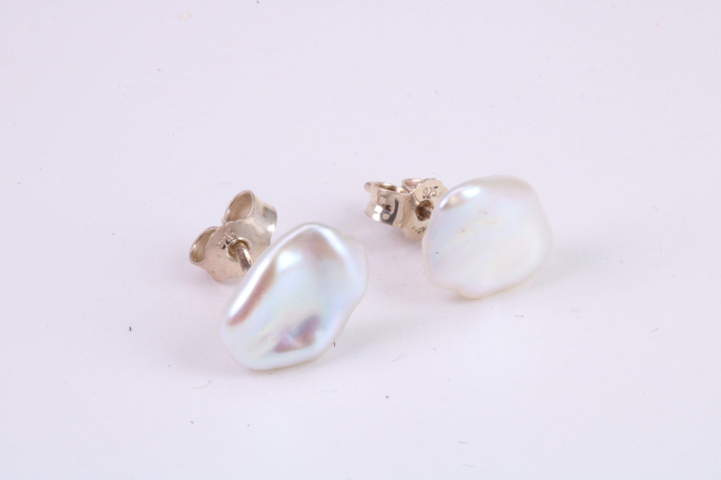 Freeform Natural Pearl Stud Earrings, set in Solid Silver