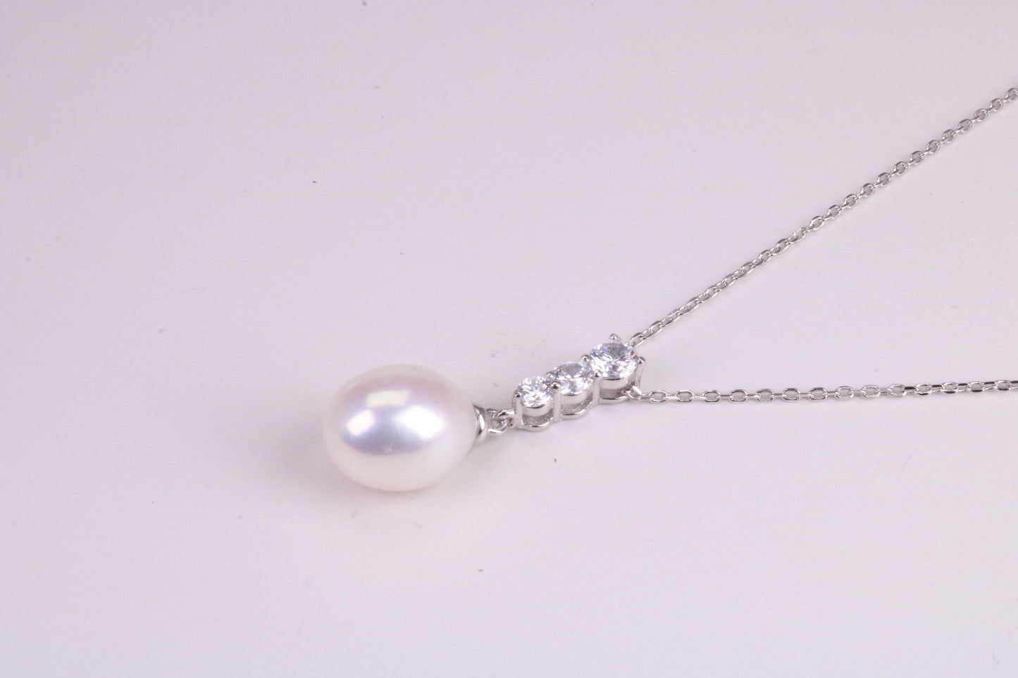 Natural Pearl and Cubic Zirconia set Necklace set in Solid Silver, 18ct Yellow Gold Plated, Length Adjustable Chain
