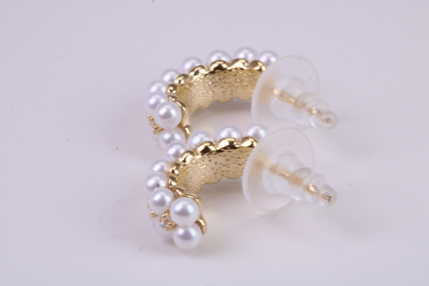 Natural Pearl set Half Hoop Earrings, set in Solid Silver and Further 18ct Yellow Gold