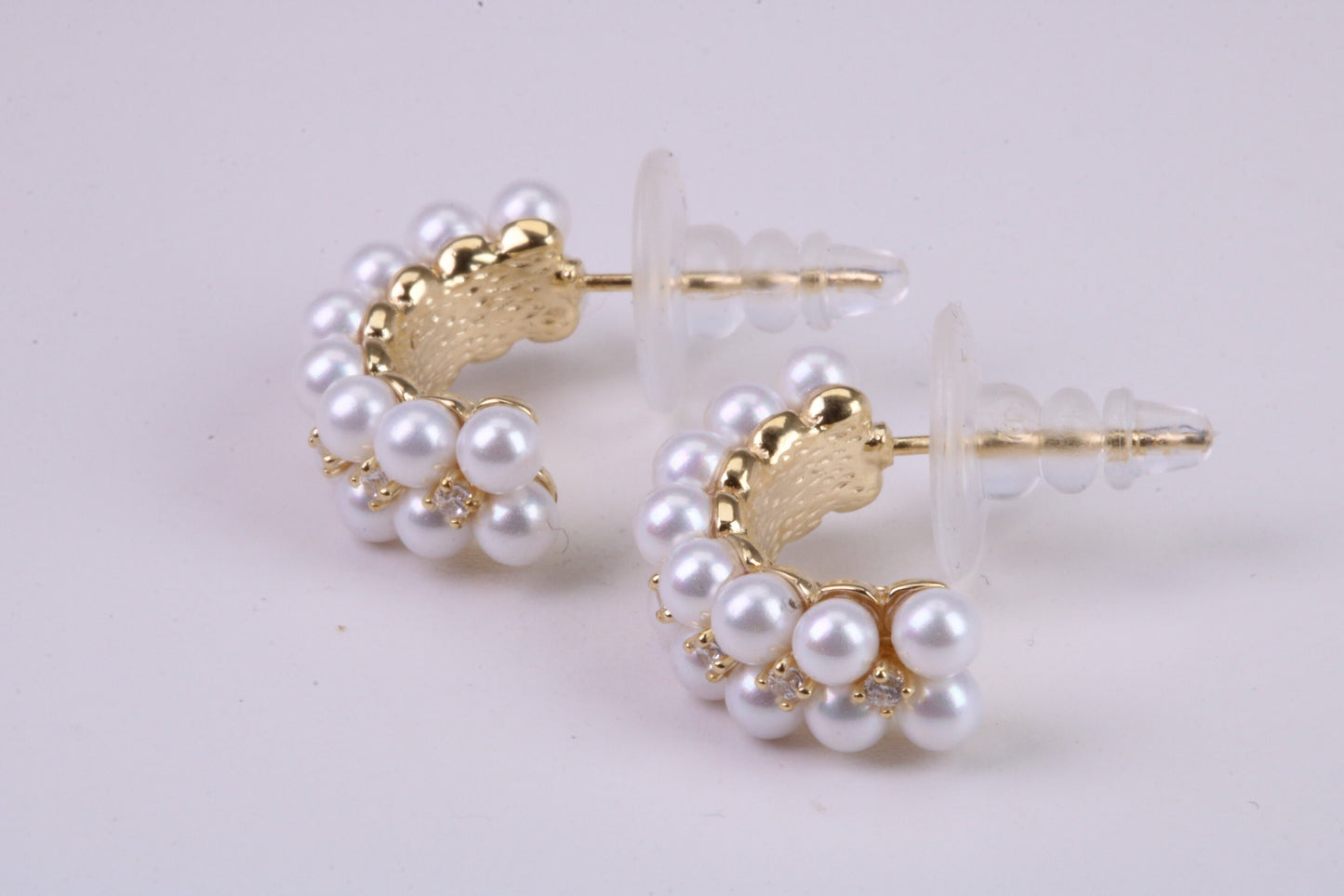 Natural Pearl set Half Hoop Earrings, set in Solid Silver and Further 18ct Yellow Gold