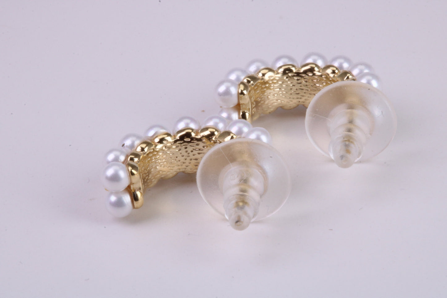 Natural Pearl set Half Hoop Earrings, set in Solid Silver and Further 18ct Yellow Gold