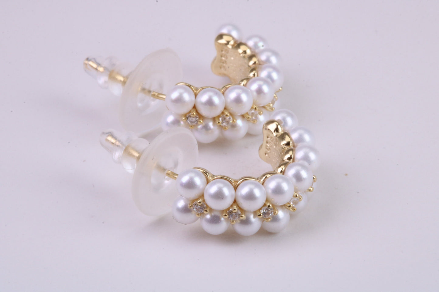 Natural Pearl set Half Hoop Earrings, set in Solid Silver and Further 18ct Yellow Gold