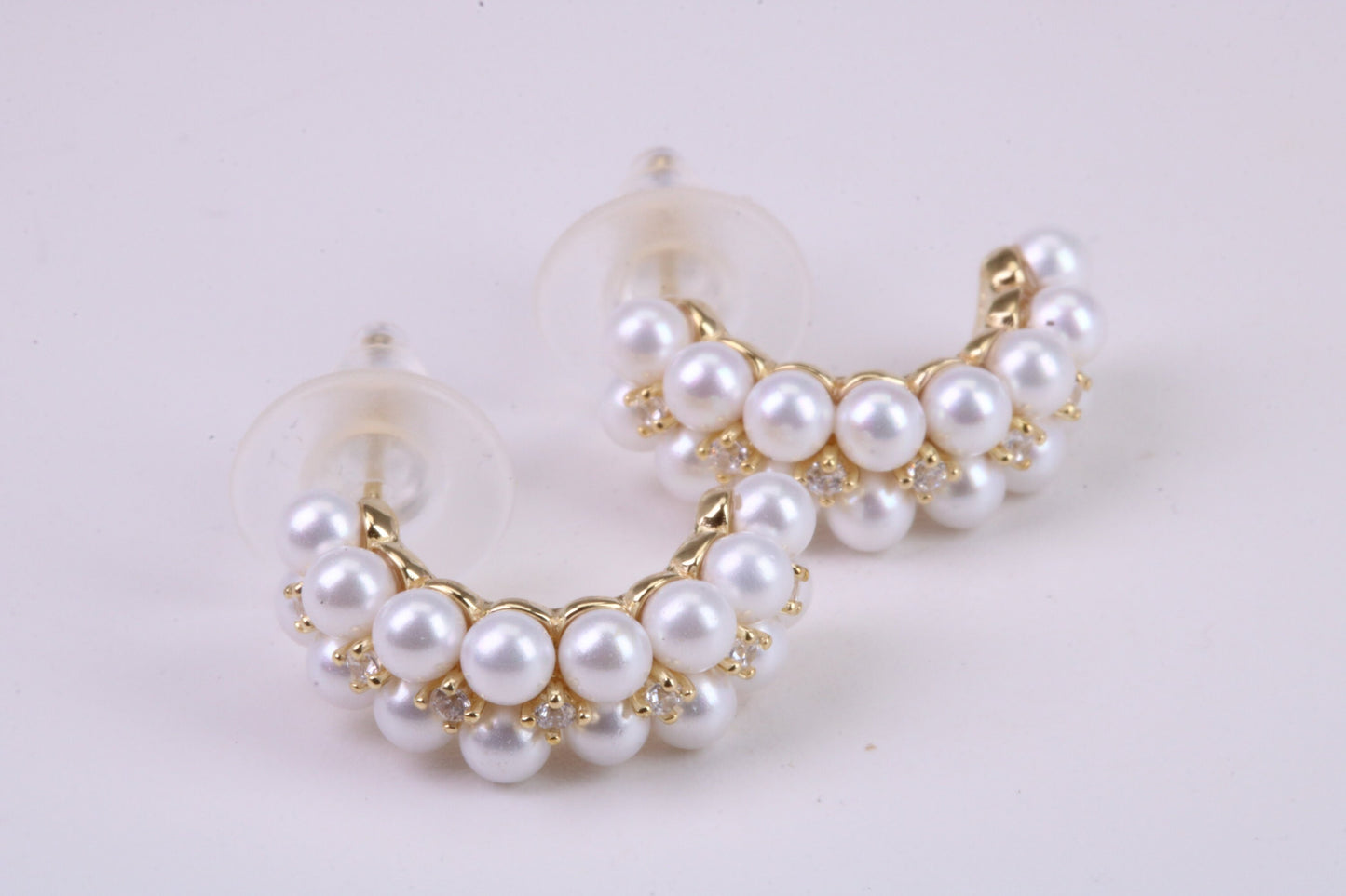Natural Pearl set Half Hoop Earrings, set in Solid Silver and Further 18ct Yellow Gold