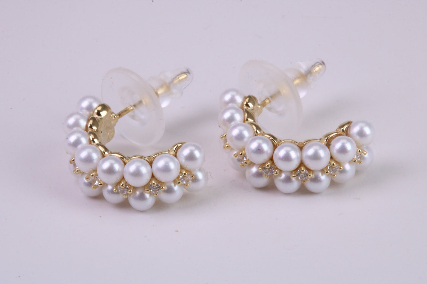 Natural Pearl set Half Hoop Earrings, set in Solid Silver and Further 18ct Yellow Gold