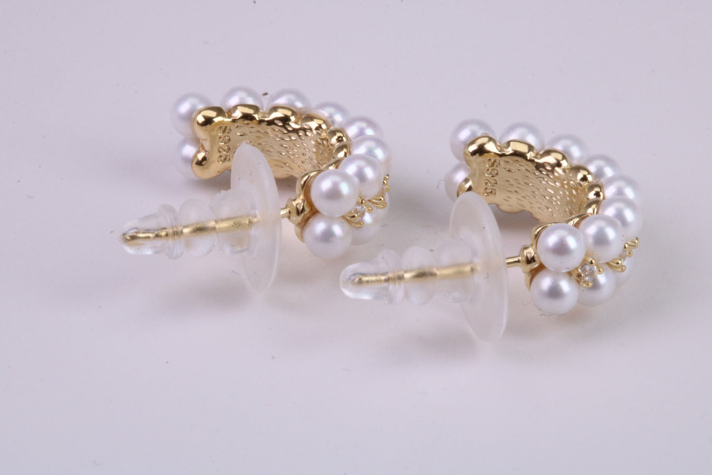 Natural Pearl set Half Hoop Earrings, set in Solid Silver and Further 18ct Yellow Gold