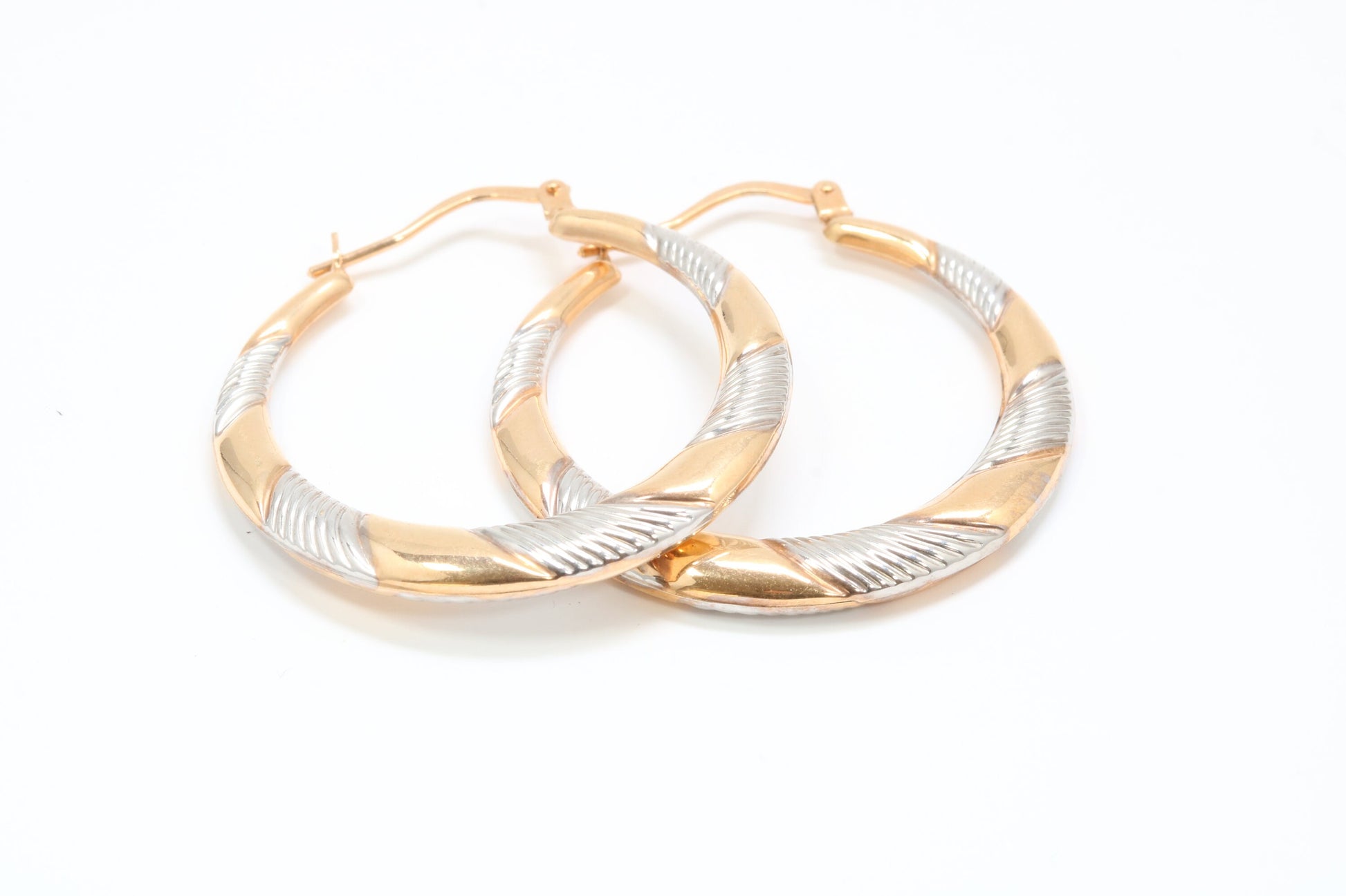 35 mm Round Two Tone Hoop Creole Earrings Made from Solid 9ct Yellow Gold, British Hallmarked