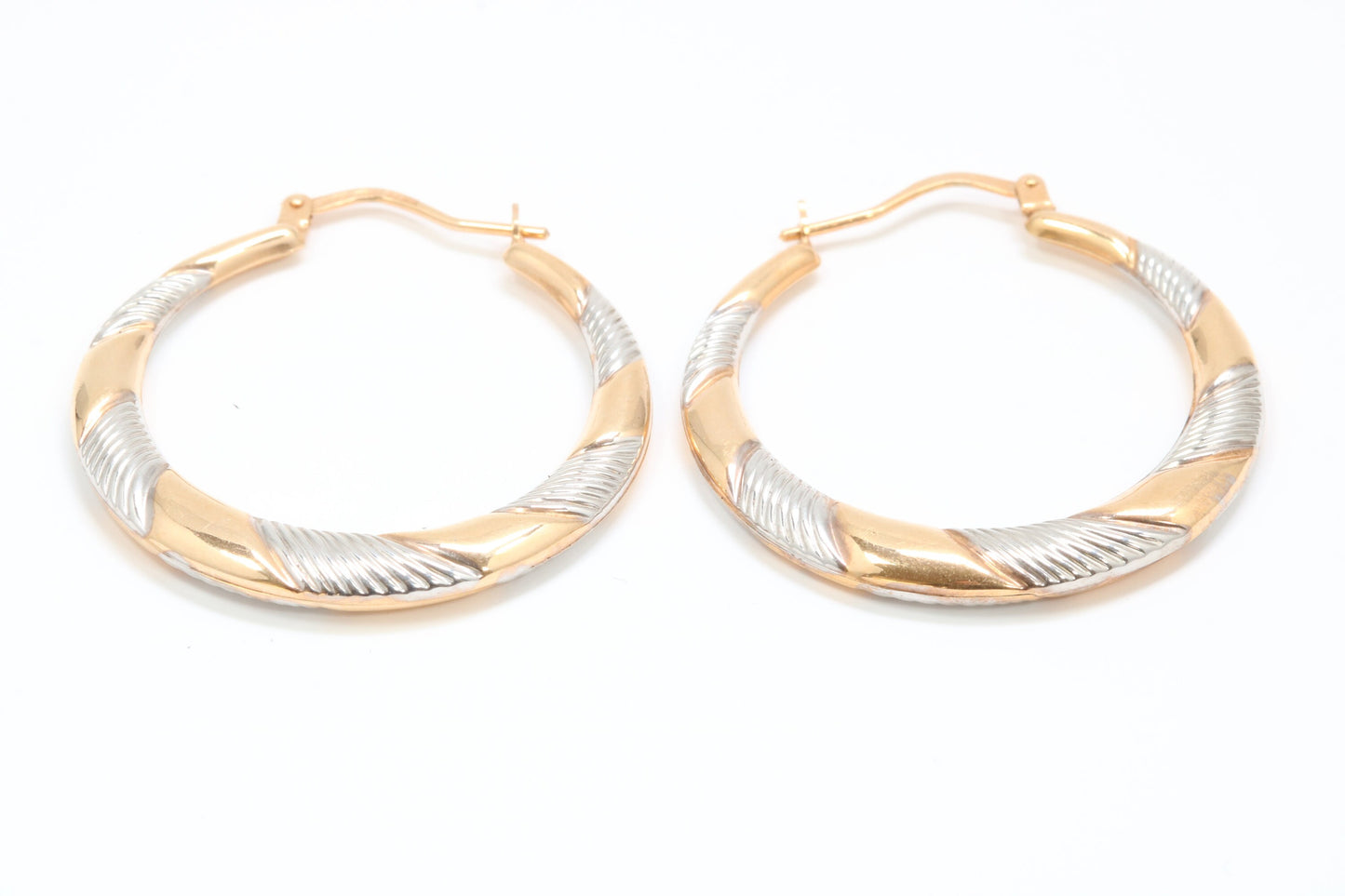 35 mm Round Two Tone Hoop Creole Earrings Made from Solid 9ct Yellow Gold, British Hallmarked