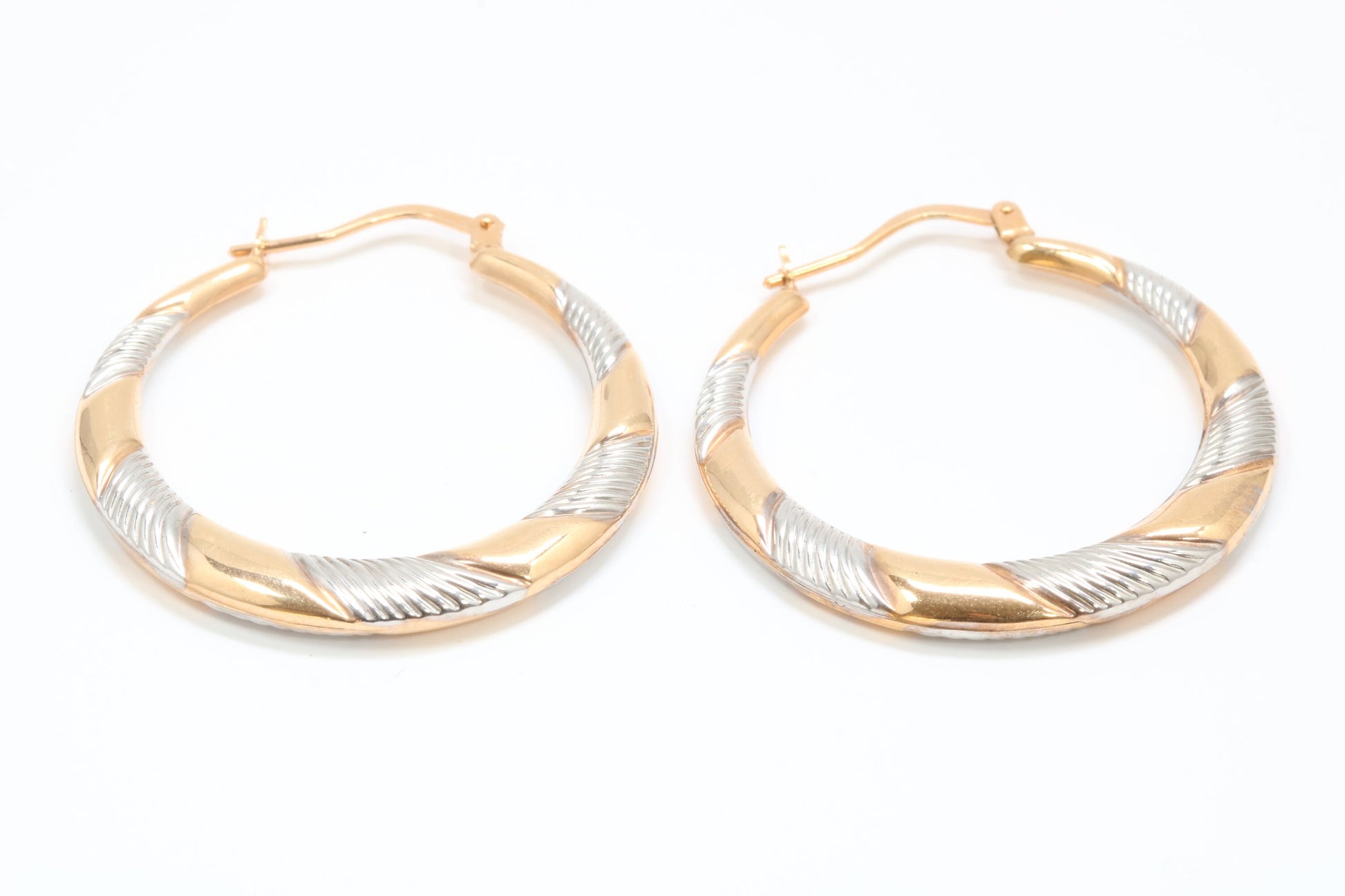 35 mm Round Two Tone Hoop Creole Earrings Made from Solid 9ct Yellow Gold, British Hallmarked