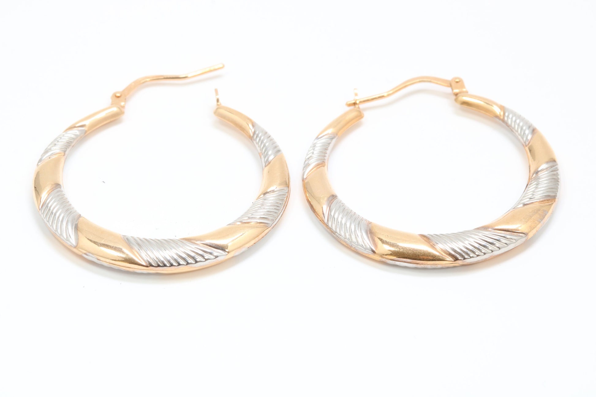 35 mm Round Two Tone Hoop Creole Earrings Made from Solid 9ct Yellow Gold, British Hallmarked