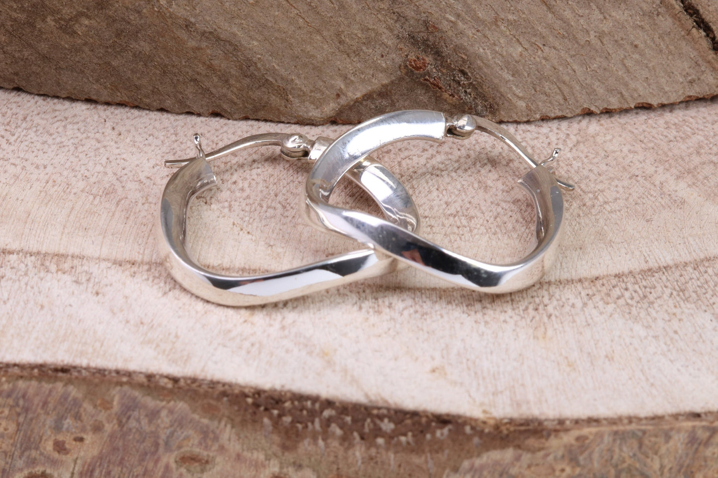 27 mm Long Hoop Creole Earrings Made from Solid 925 Grade Sterling Silver