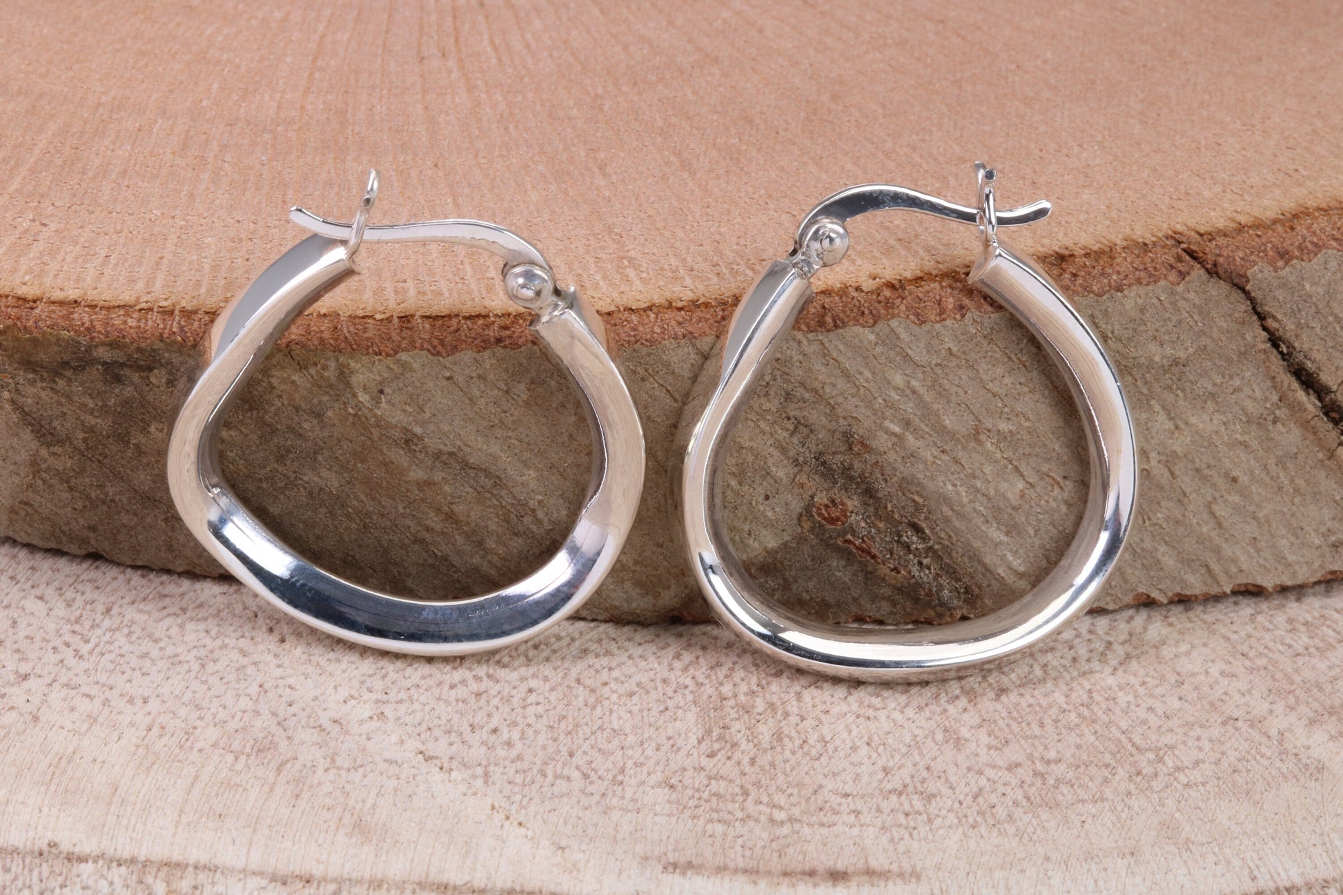 27 mm Long Hoop Creole Earrings Made from Solid 925 Grade Sterling Silver