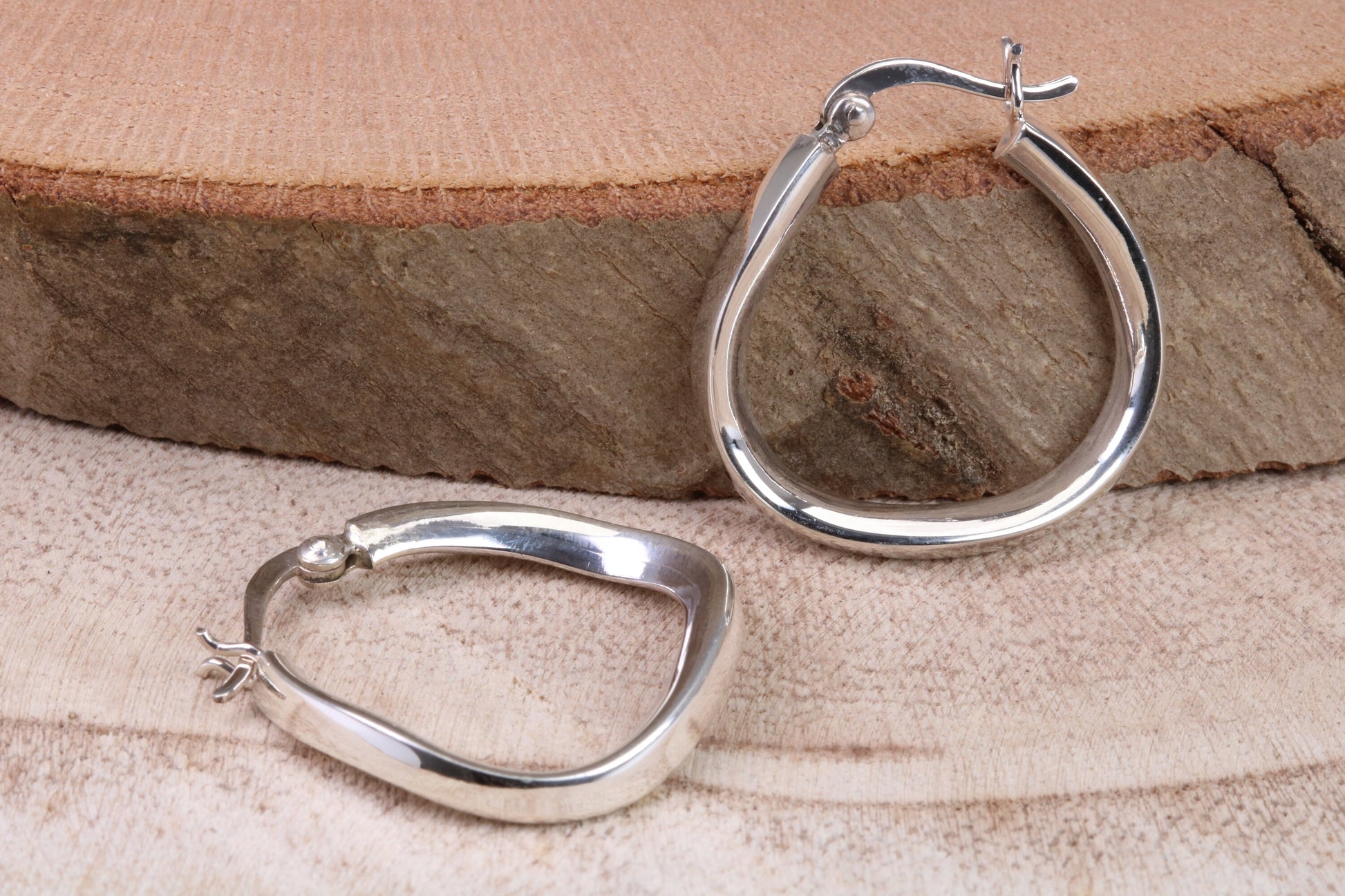 27 mm Long Hoop Creole Earrings Made from Solid 925 Grade Sterling Silver