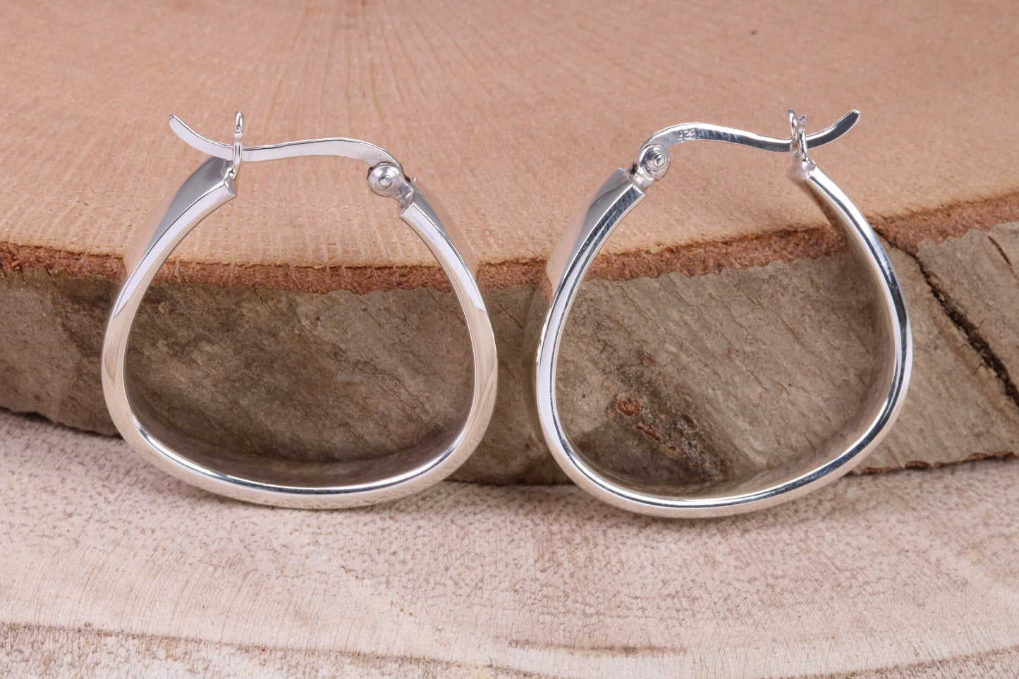 30 mm Long Hoop Creole Earrings Made from Solid 925 Grade Sterling Silver