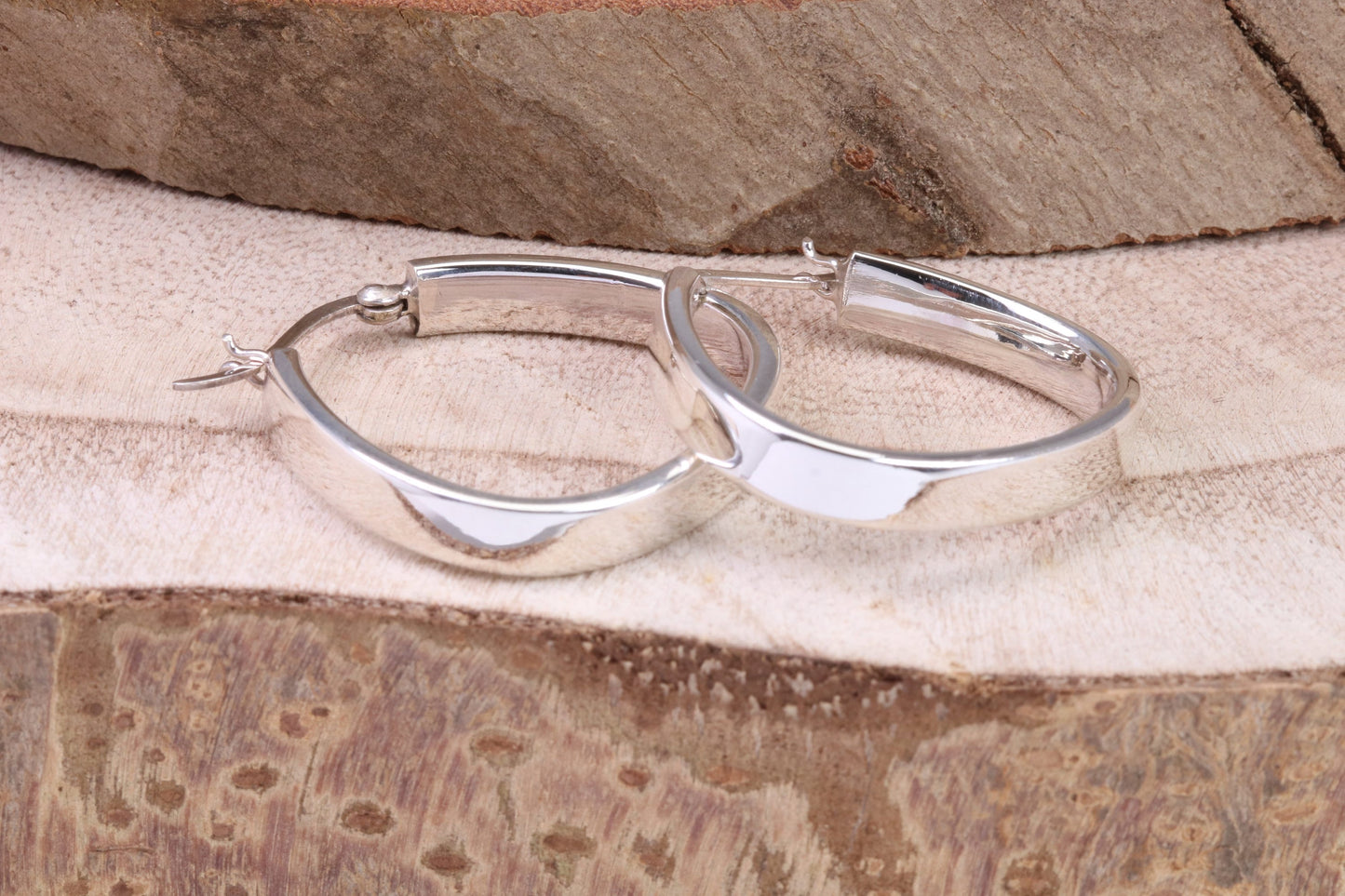 30 mm Long Hoop Creole Earrings Made from Solid 925 Grade Sterling Silver