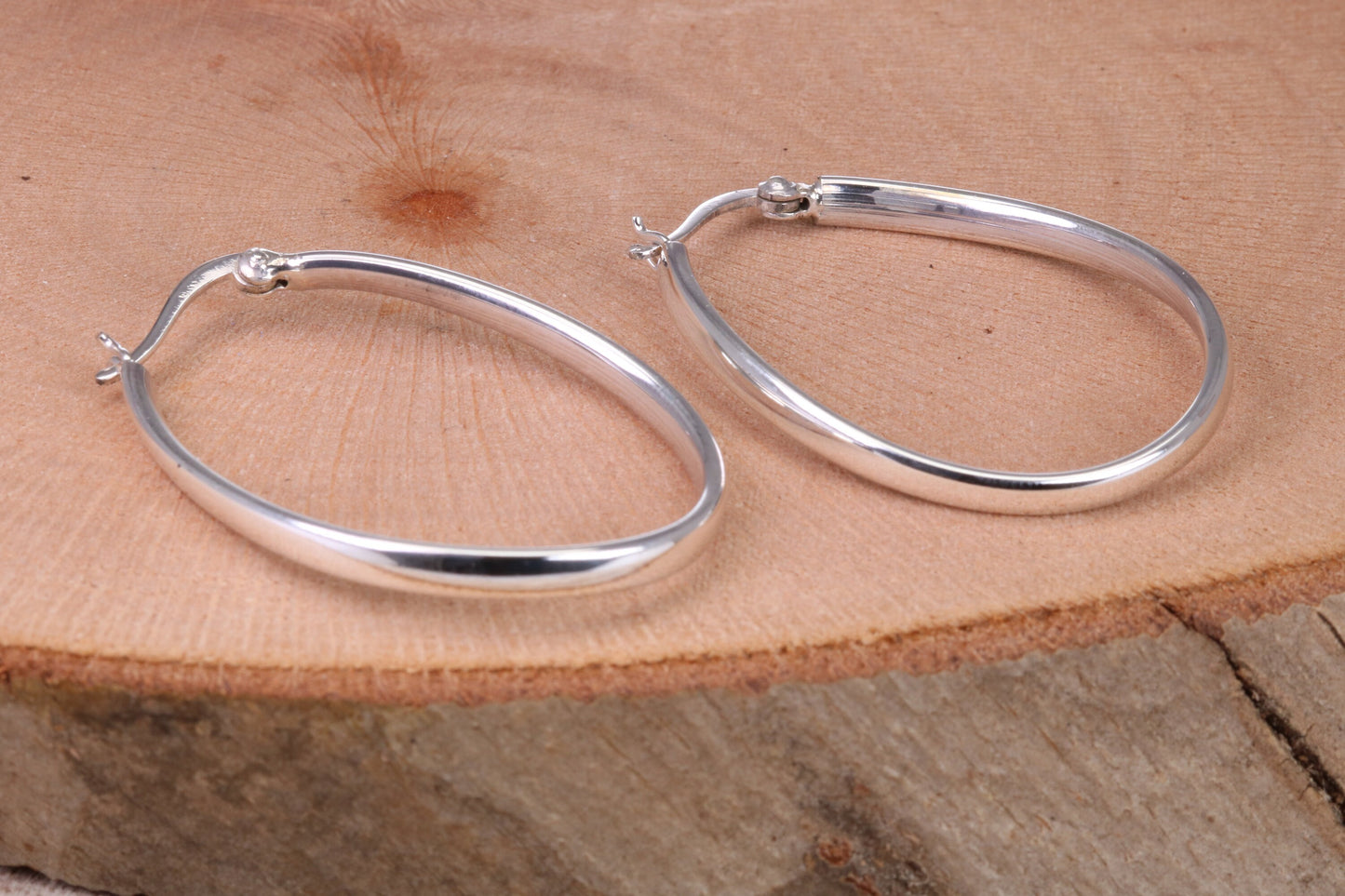 38 mm Long Hoop Creole Earrings Made from Solid 925 Grade Sterling Silver