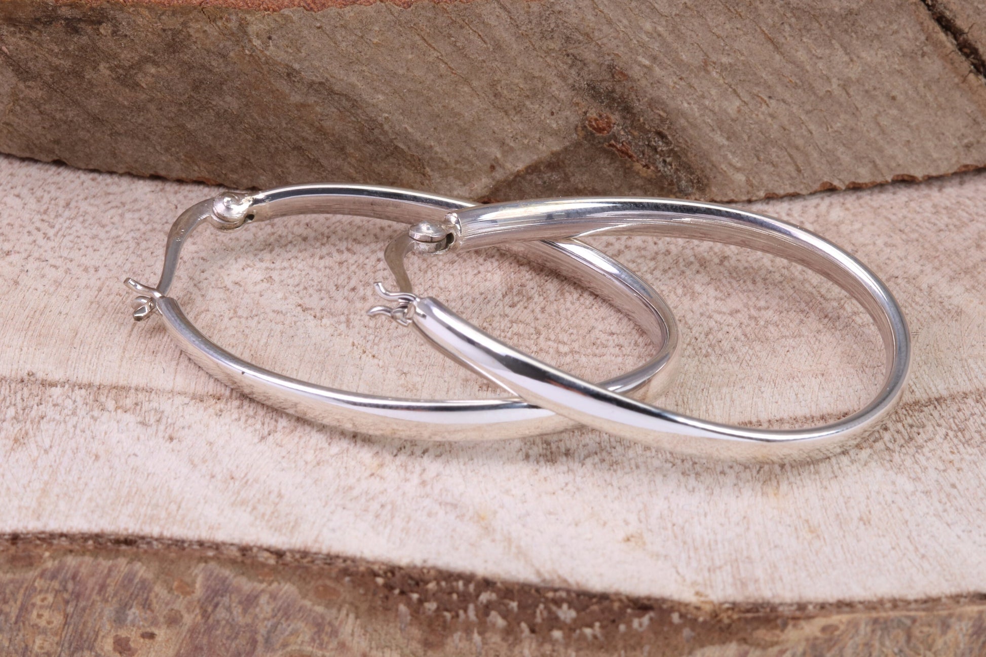 38 mm Long Hoop Creole Earrings Made from Solid 925 Grade Sterling Silver