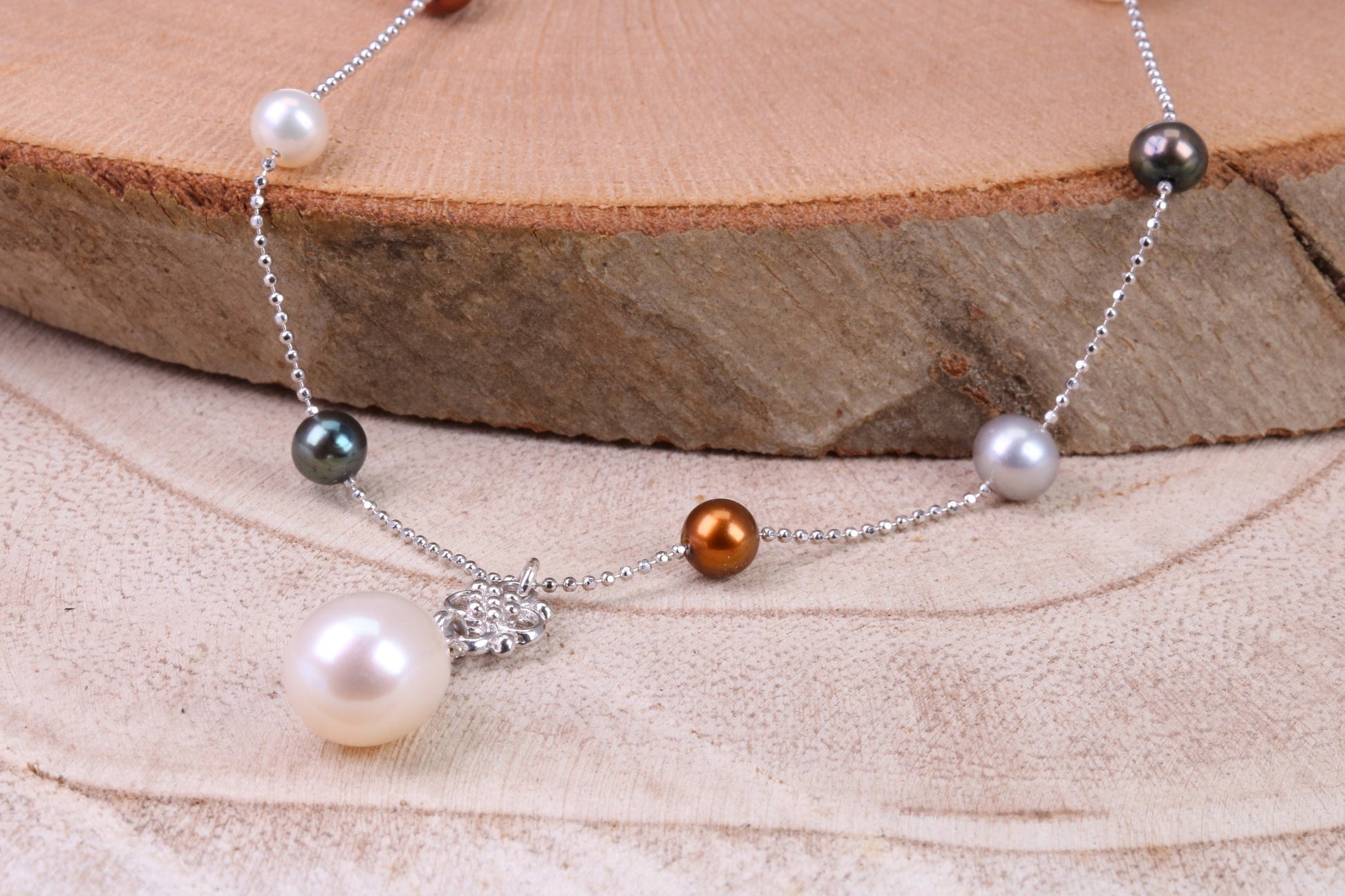 Multi Colour Pearl Necklace made from Sterling Silver