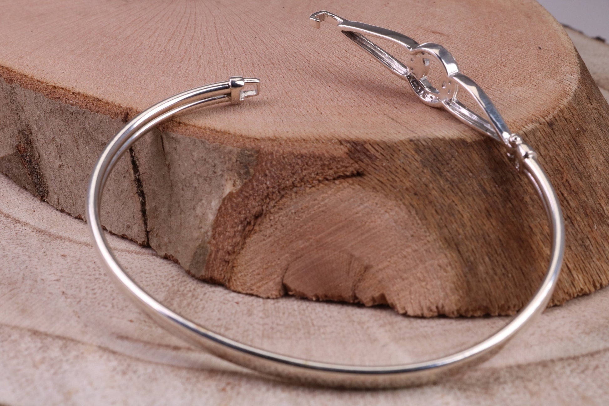 Oval C Z Set Hinged Solid Silver Bangle