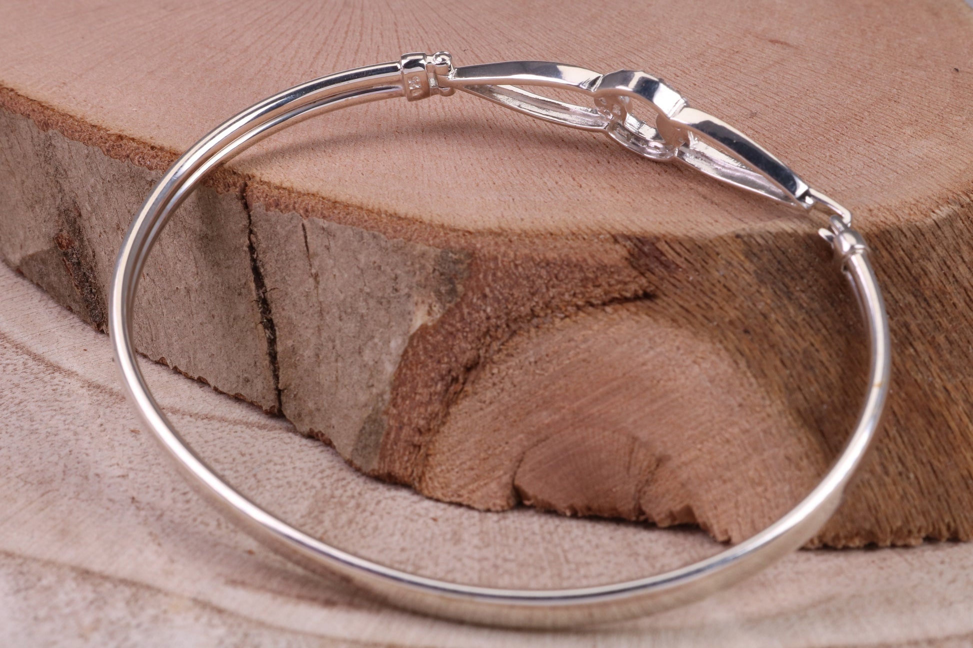 Oval C Z Set Hinged Solid Silver Bangle