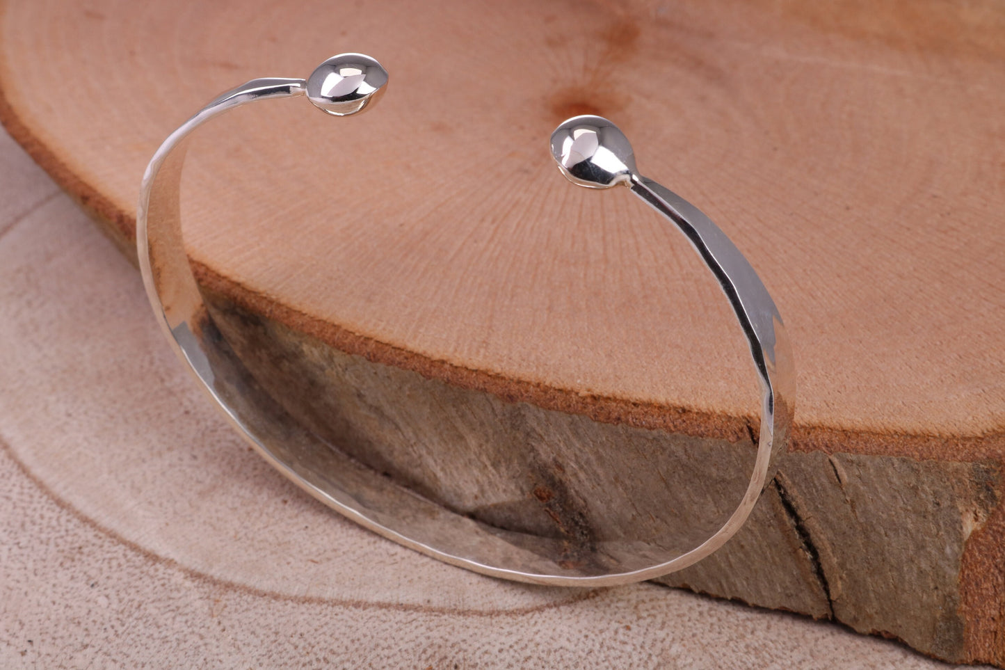 Hammered Finish Oval Solid Silver Bangle