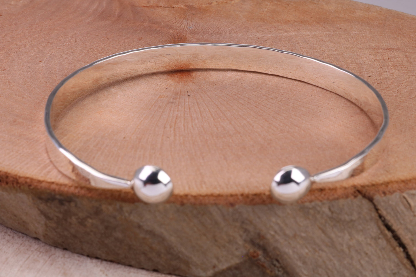 Hammered Finish Oval Solid Silver Bangle