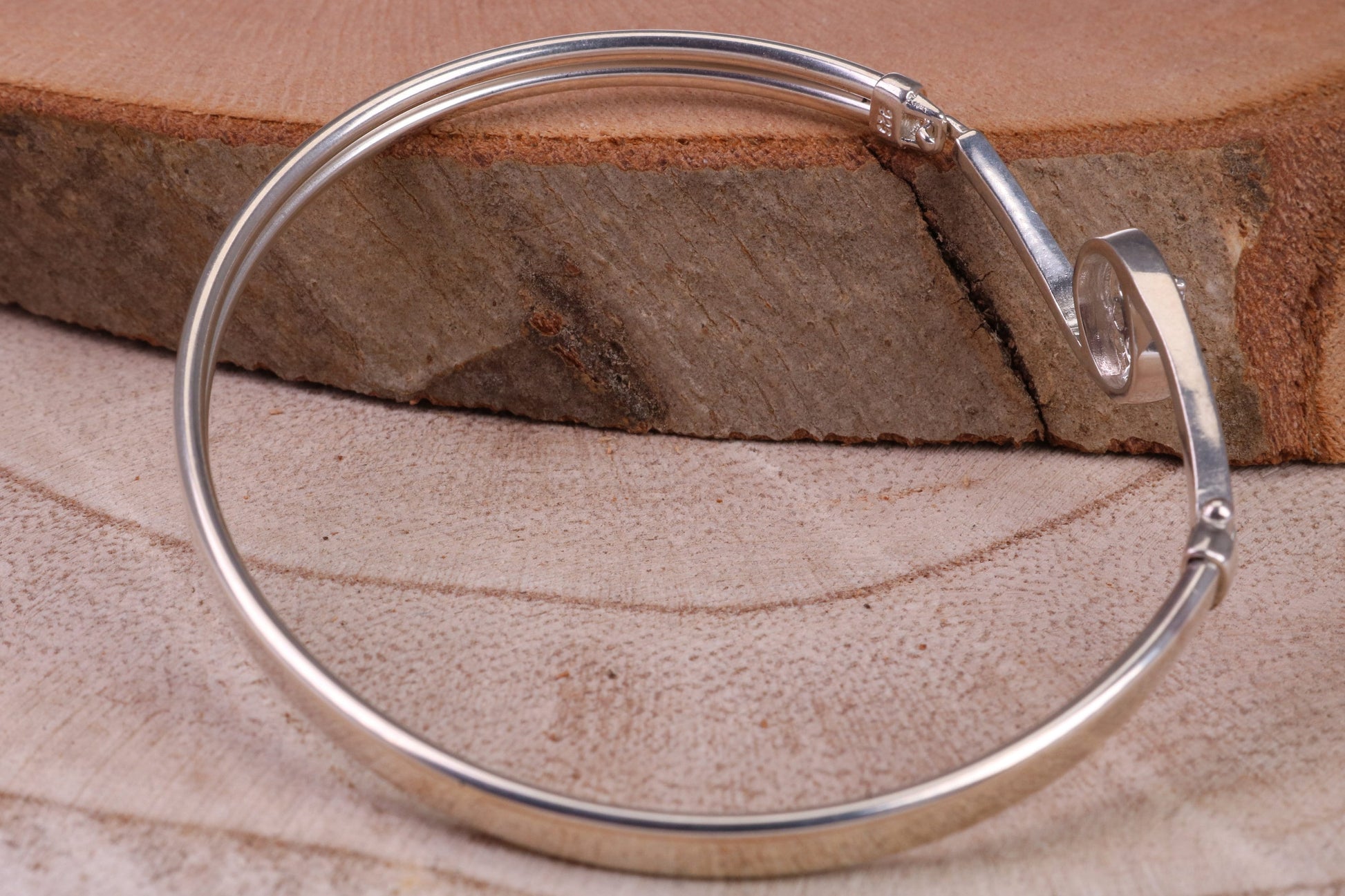 Oval C Z Set Hinged Solid Silver Bangle