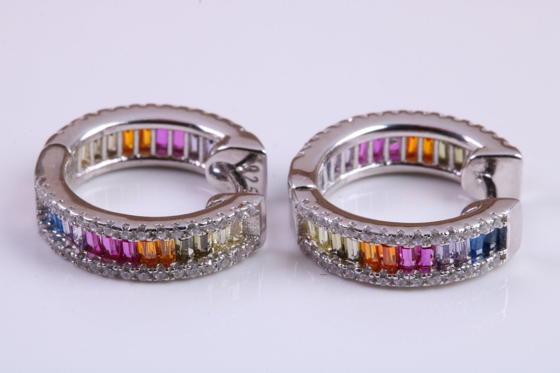 Half Hoop Rainbow Colour Cubic Zirconia set Earrings, Very Dressy, Made from Solid 925 Grade Sterling Silver