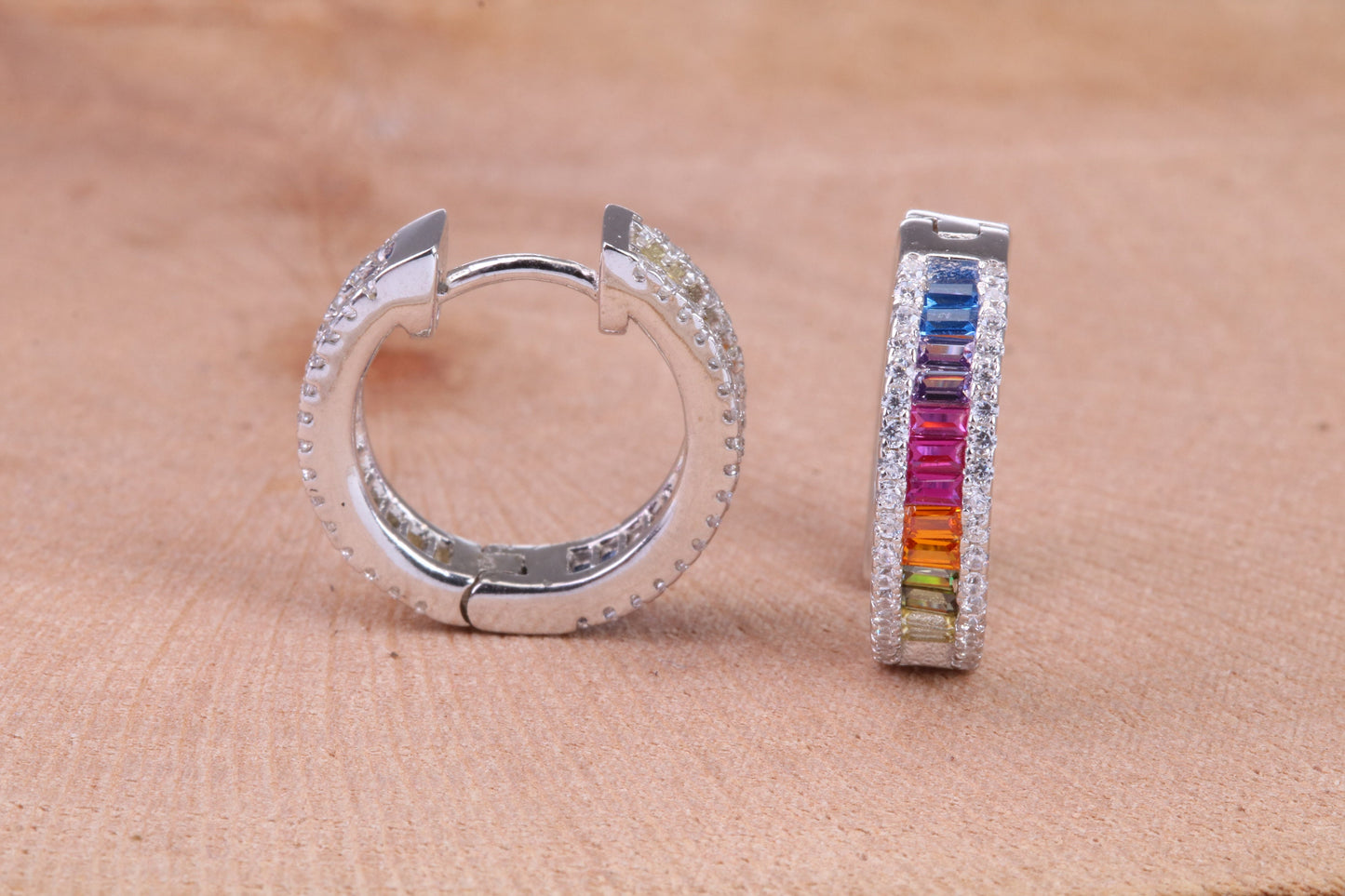 Half Hoop Rainbow Colour Cubic Zirconia set Earrings, Very Dressy, Made from Solid 925 Grade Sterling Silver